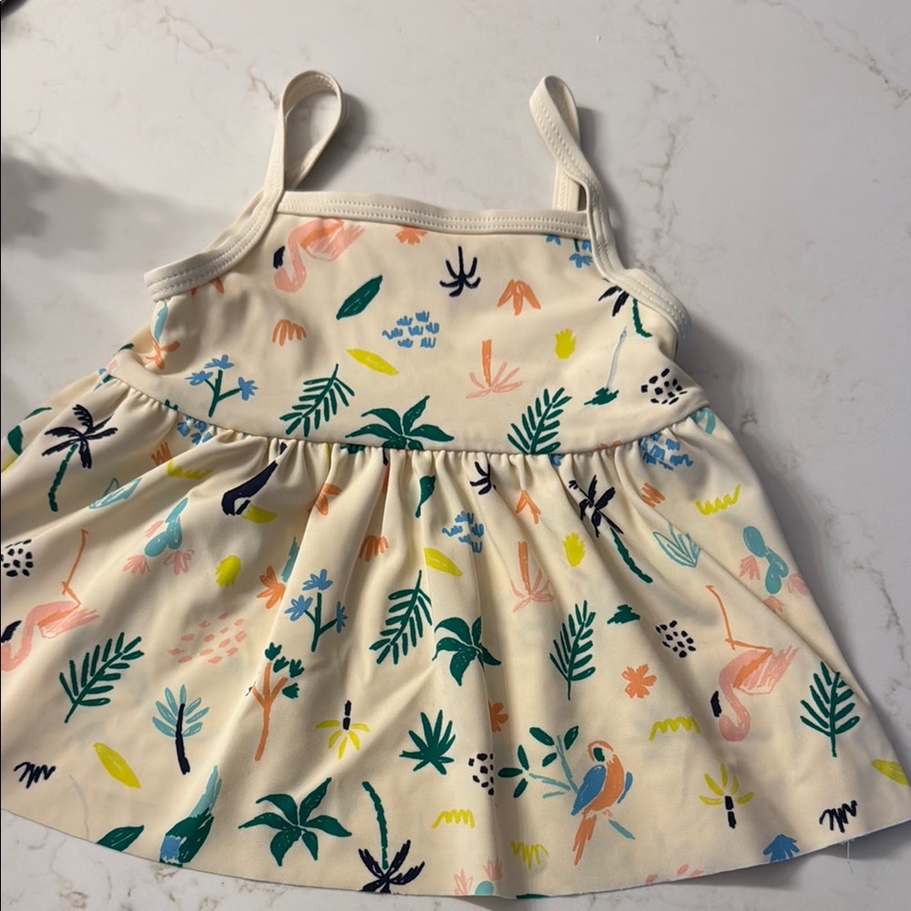 Hanna Andersson Cream swim halter top with Colorful Floral Design